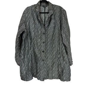 Sun Kim Comfy USA Black Tan Button Up Long Sleeve Pocket Tunic Jacket  1X